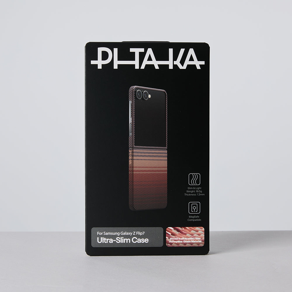 Pitaka Tactile Woven Sunset-Moonrise Serisi Galaxy Z Flip 7 M-safe Aramid Fiber Telefon Kılıfı Pitaka Tactile Woven Sunset-Moonrise Serisi Galaxy Z Flip 7 M-safe Aramid Fiber Telefon Kılıfı